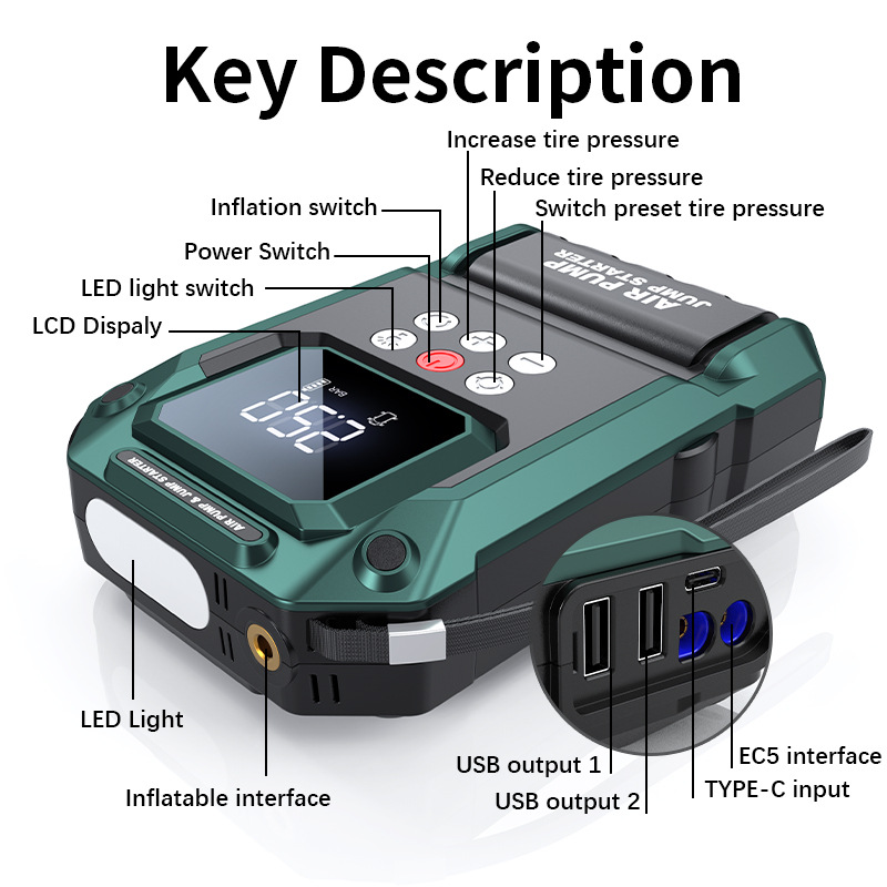 All in One Car Jump Starter with Air Compressor