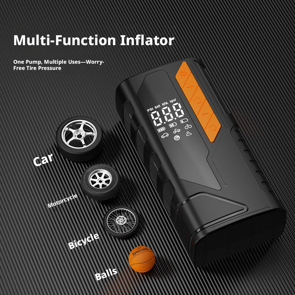 Multi-function tire inflator for car motorcycle bicycle and balls