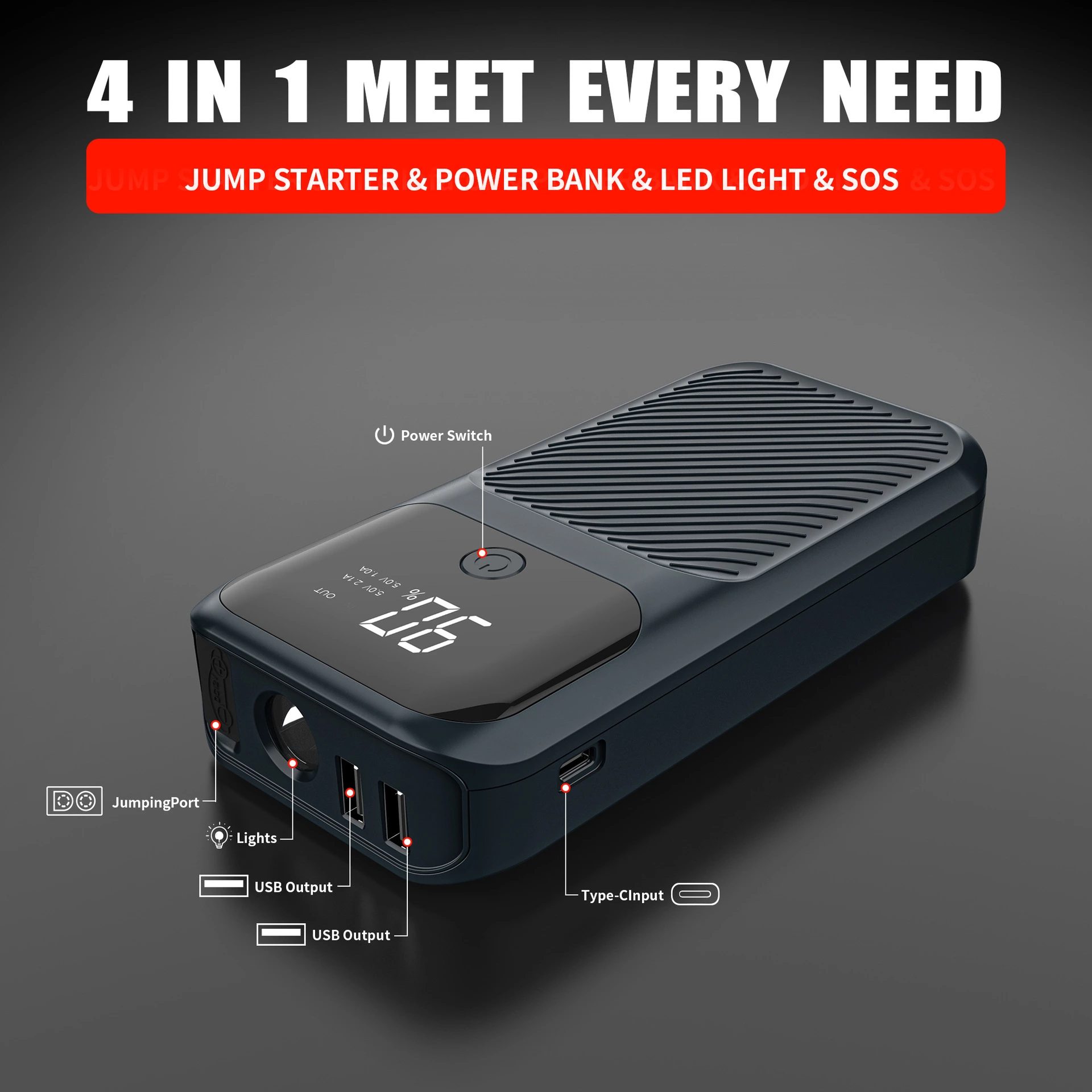 Car Jump Starter with LED Flashlight