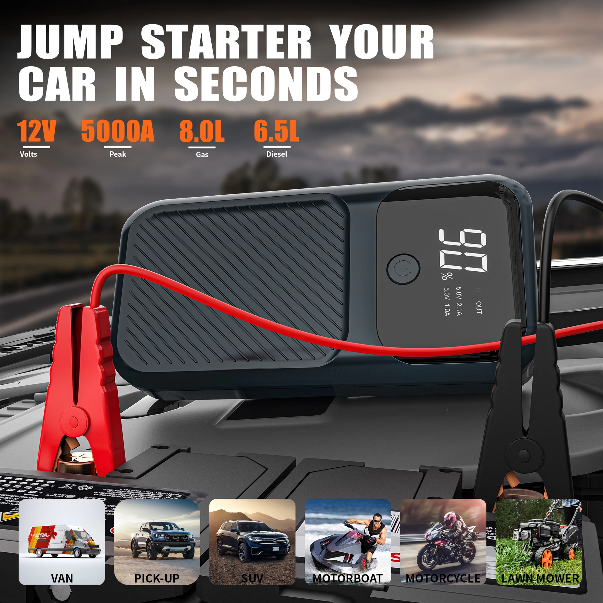 Car Jump Starter with LED Flashlight